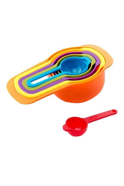 Generic Set of nesting measuring cups and spoons, multi-colored, plastic, 6 pieces