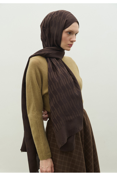 Freshscarfs Nara Cotton Flower Jacquard Shawl Bitter Brown