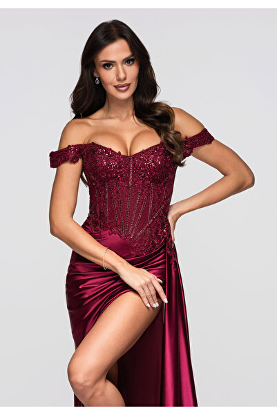 Larica by Ombre Βραδινό φόρεμα LA-OM-DLR274 - μπορντό
