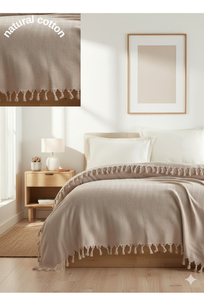 SEVHOME CONCEPT Fringed Cotton Pique / Bed / Sofa Cover 220X230 cm