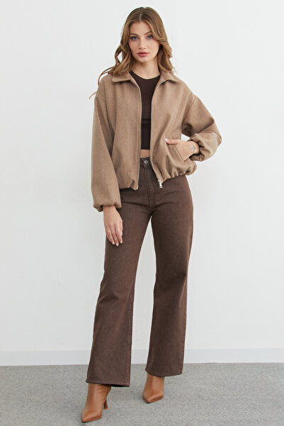 Fulla Moda Polo Neck Cashmere Bomber Jacket with Zipper Pockets