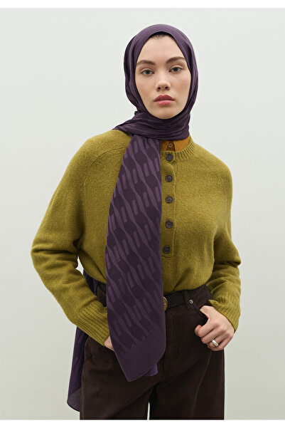 Freshscarfs Nara Cotton Flower Jacquard Shawl Eggplant Purple