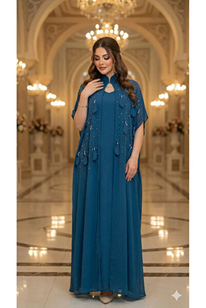 Haifa Fashion فستان سهرة شيفون مطرز بخرز