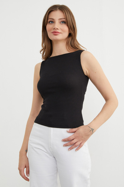 Fulla Moda κοτλέ Σώμα με λαιμόκοψη καγιάκ