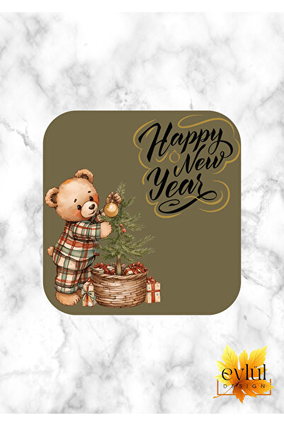 Eylül Design New Year Themed Fun Special Design Printed Mdf Square Coaster New Year Gift