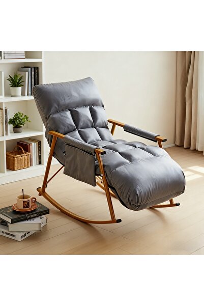 Roam shop Modern Rocking Recliner Chair with Ottoman Upholstered Fabric Lounge Chair with High Back gray-blue