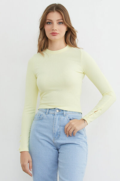 Fulla Moda κοτλέ Μπλούζα με λεπτομέρεια φιόγκου στα μανίκια