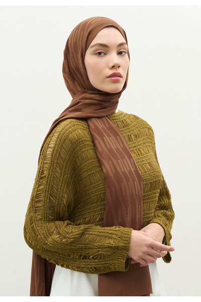 Freshscarfs Nara Cotton Flower Jacquard Shawl Walnut