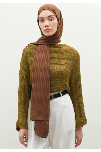 Freshscarfs Nara Cotton Flower Jacquard Shawl Walnut