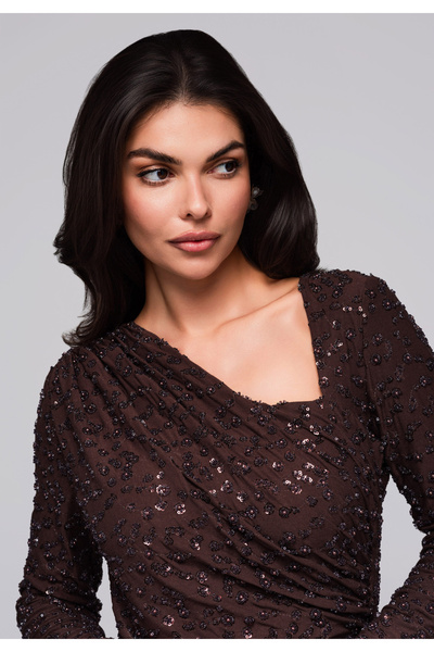 Larica by Ombre Společenské šaty LA-OM-DLR251 - hnědé