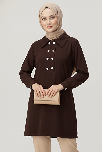 TOFİSA تونيك مودال بتفاصيل أزرار - بني - 28041-BROWN