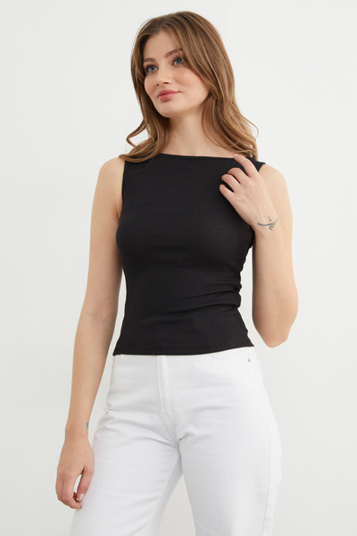 Fulla Moda κοτλέ Σώμα με λαιμόκοψη καγιάκ