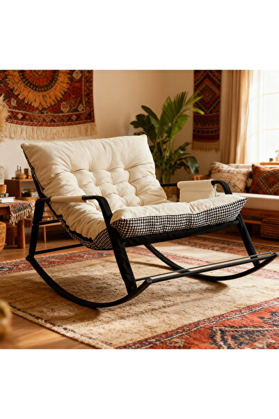 Roam shop Rocking Chair,Thicken Upholstered Rocking Armchair with Side Pocket and Metal Base,Rocking Chair