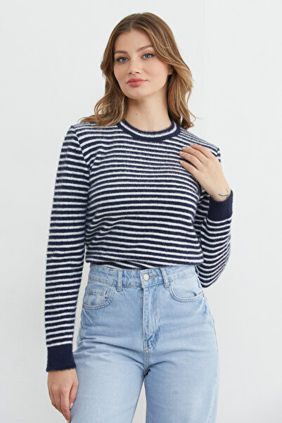 Fulla Moda Striped Bearded Sweater