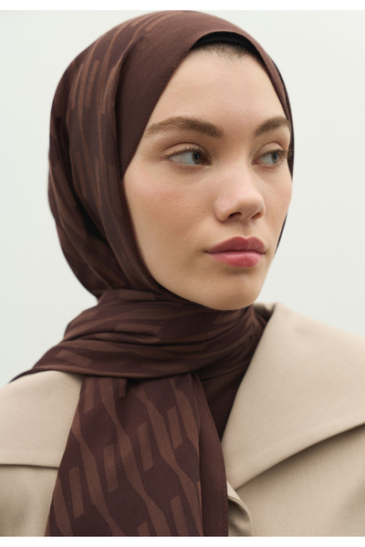 Freshscarfs Nara Cotton Flower Jacquard Shawl Chocolate Brown