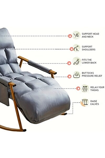 Roam shop Modern Rocking Recliner Chair with Ottoman Upholstered Fabric Lounge Chair with High Back gray-blue