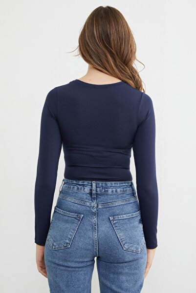 Fulla Moda Snap Fastener Crew Neck Bodysuit