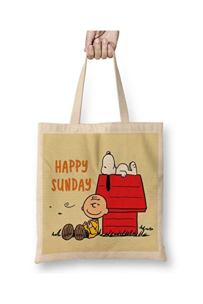 Toyaso Perfect Day Happy Sunday Snoopy White Cloth Bag Long Handle Shopping Bag Beach Bag