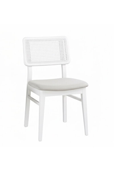 Woodenbend Marine Beyaz Ahşap Hazeranlı Sandalye – Modern İskandinav Konforlu Oturum