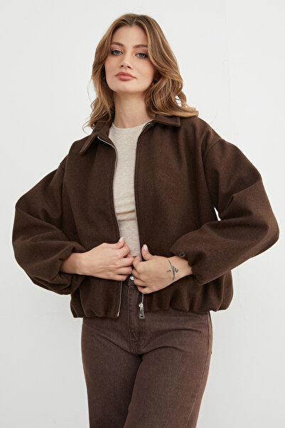 Fulla Moda Polo Neck Cashmere Bomber Jacket with Zipper Pockets