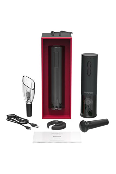 Prestigio Elektrická vývrtka Bolsena PWO101BK, výdrž 80 lahví, Li-Ion baterie, příslušenství pro řezání fólie