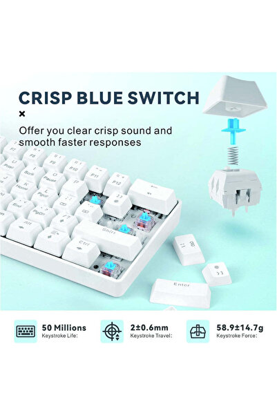 M.A&F's M.A&F Mechanical Gaming Keyboard, 61-Key 60% Wired, Blue Switches, RGB, White