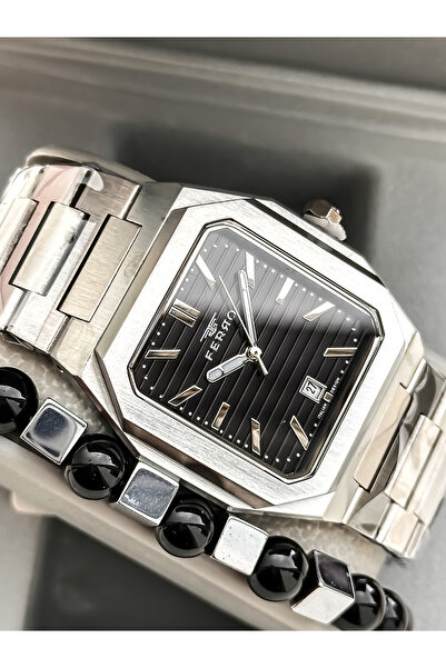 FERRO With Calendar, Men's Wristwatch, Silver Steel Band, Black Dial, Stylish Design Bracelet Gift