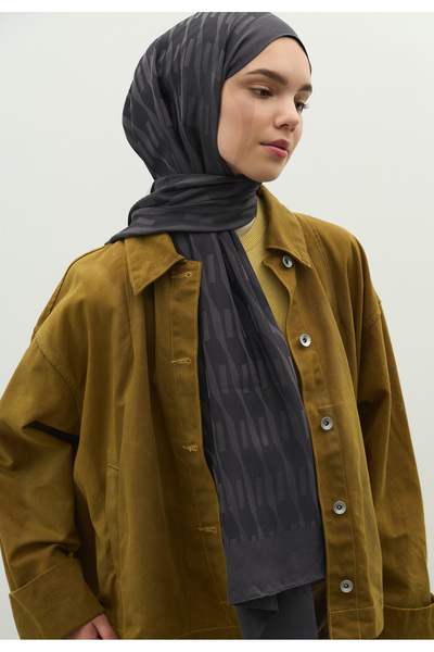 Freshscarfs Nara Cotton Flower Jacquard Shawl Smoked