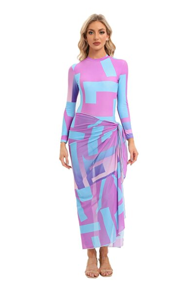 NIBEMINENT Women's Muslim 4PCS Modest Tie Dye Burkini Swimwear with Long Sarong Cover Up
