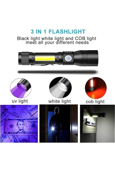 Arabest Rechargeable UV Flashlight 3-in-1 LED Torch 1800 Lumens, 7 Modes, Waterproof