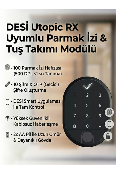 Desi Utopic RX RXe Uyumlu Parmak İzli ve Şifre-Tuş Takımı Dokunmatik V3BL -Sm...