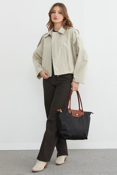 Fulla Moda Basic Shoulder Detailed Oversized Bomber Trench Coat