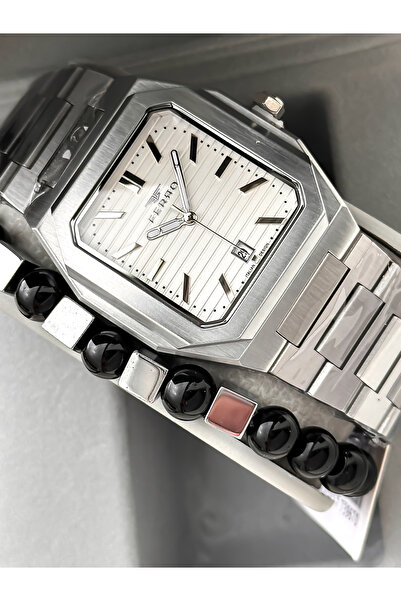 FERRO With Calendar, Men's Wristwatch, Silver Steel Band, White Dial, Stylish Design Bracelet Gift