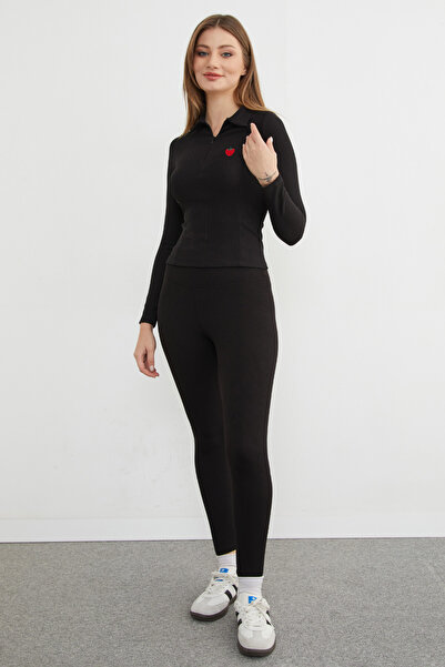 Fulla Moda Μπλούζα με μισό φερμουάρ με κέντημα φράουλας