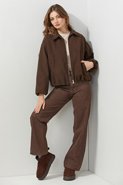 Fulla Moda Polo Neck Cashmere Bomber Jacket with Zipper Pockets