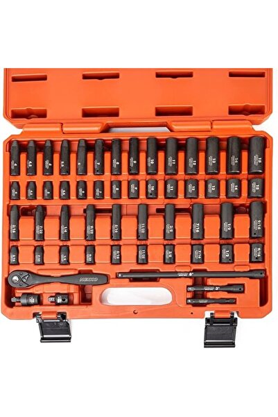 NEİKO 02437A طقم مقابس صدمات بمحرك 1/4 بوصة، 54 قطعة مترية وSAE، عميقة وضحلة