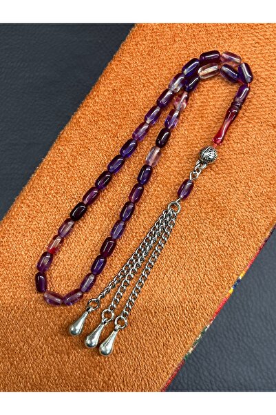 sitre İznik Model Ateş Kehribar Tesbih Gümüş Kaplama Püskül