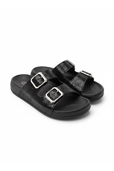 Aldina Nucci Pieenn Women's Silvery Double Buckle Orthopedic Comfort Sole Slippers