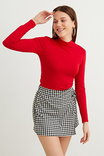 Bipantolon Women's Black Light Gray Red Gray 4-Piece Half Turtleneck Basic Bodysuit