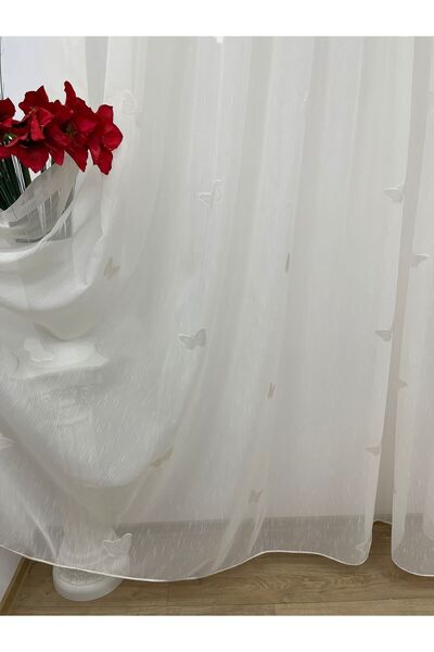Liz Line Embroidered curtain, ivory color, with drapery, from the "Papillon" collection PD0394