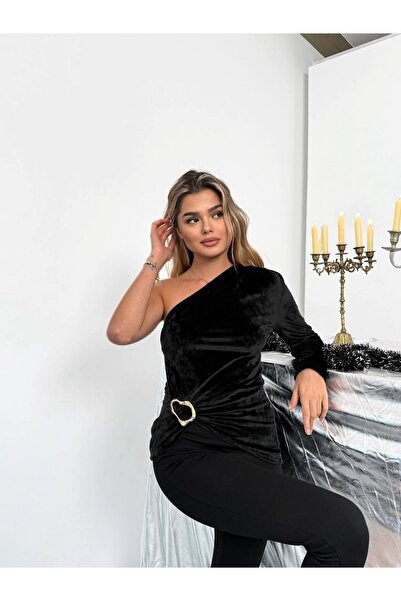 KECHİ WOMAN Kadife Kumaş Tek Omuz Aksesuarlı Bluz