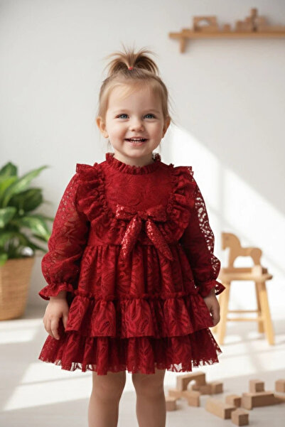 aysskids فستان CLEO للفتيات باللون الوردي والإيكرو والأحمر مع تفاصيل من الدان...