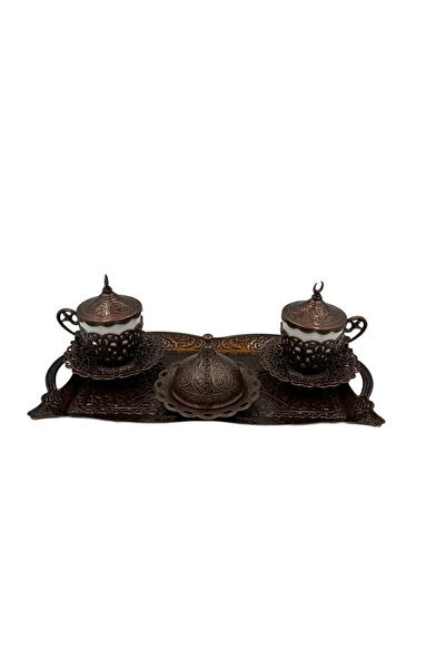 ACAR Luxury 2-Person Turkish Coffee Set in Ottoman Style – Magical Red Bronze Finish – Made in Turkey