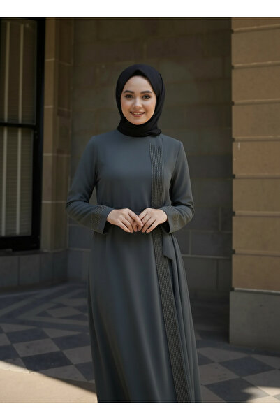TheJOJODesign Stone Embroidered Belted Special Design Stylish and Comfortable Cotton Fabric Women's Ferace Hijab Dress