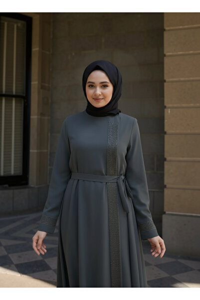 TheJOJODesign Stone Embroidered Belted Special Design Stylish and Comfortable Cotton Fabric Women's Ferace Hijab Dress