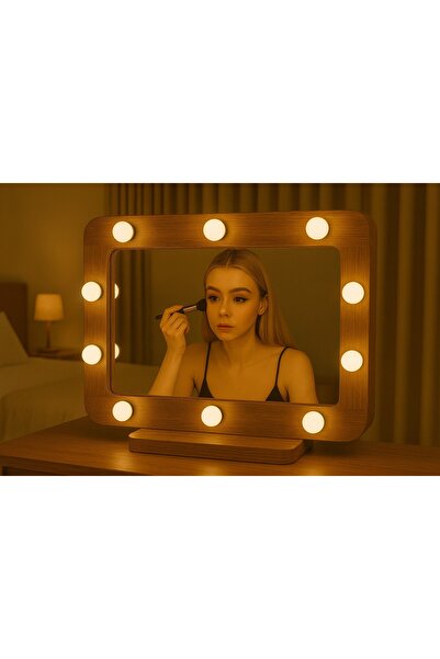 arykanda HOLLYWOOD MAKYAJ AYNASI - AHŞAP KULİS AYNASI