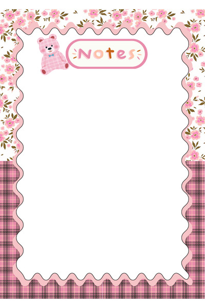 J&S prints and crafts A6 Cute Pink Teddy Floral Notepad – Aesthetic Notes Pad for School, Office & Gifts