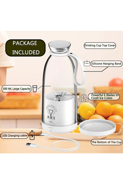 MACON Portable Smoothie Blender 500ml, 6 Blades, 2400mAh USB Rechargeable Personal Shakes & Juice Maker
