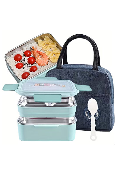 EHOME Cartoon Lunch Box Stainless Steel Double Layer Food Container Portable Kids Picnic School Bento