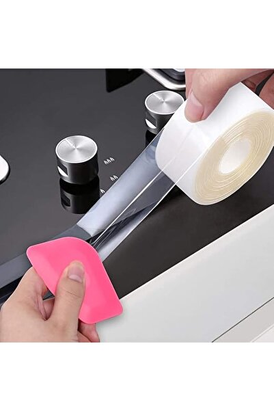 KASTWAVE Self Adhesive Transparent Caulk Sealing Tape with Silicone Removal Scraper, 38mm x 3.2m